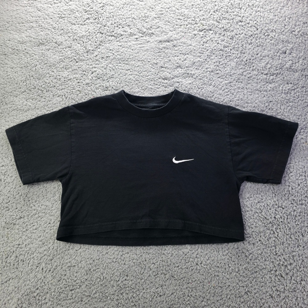 Nike Womens Crop Top Shirt Black Cotton Embroidered Swoosh Regular Fit Small